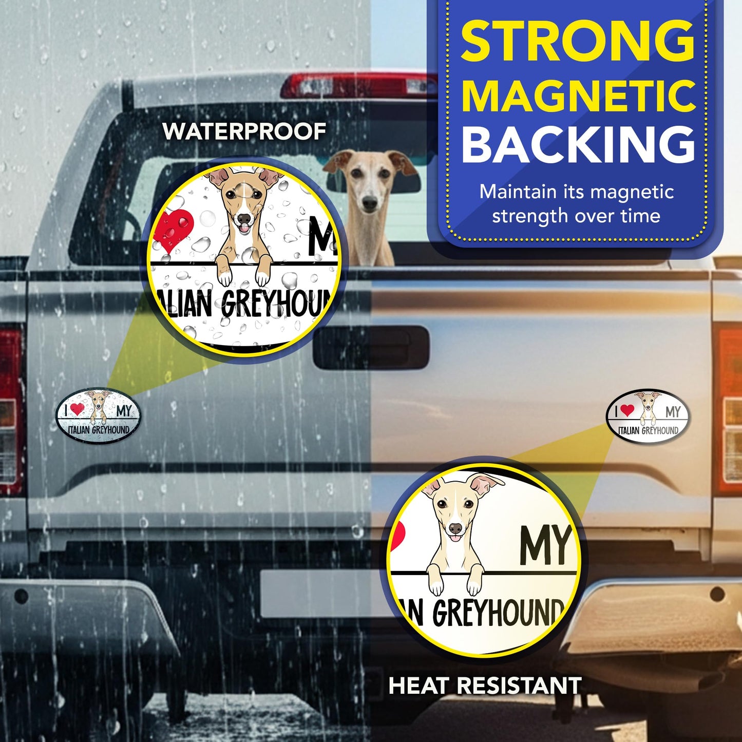 Magnet Me Up I Love My Italian Greyhound Car Magnet - 4x6 Inches Oval-Shaped Magnetic Decal for Cars, Trucks and SUVs, Ideal Gift for Dog Lover, Full Color Weatherproof Durable Vinyl, Made in USA