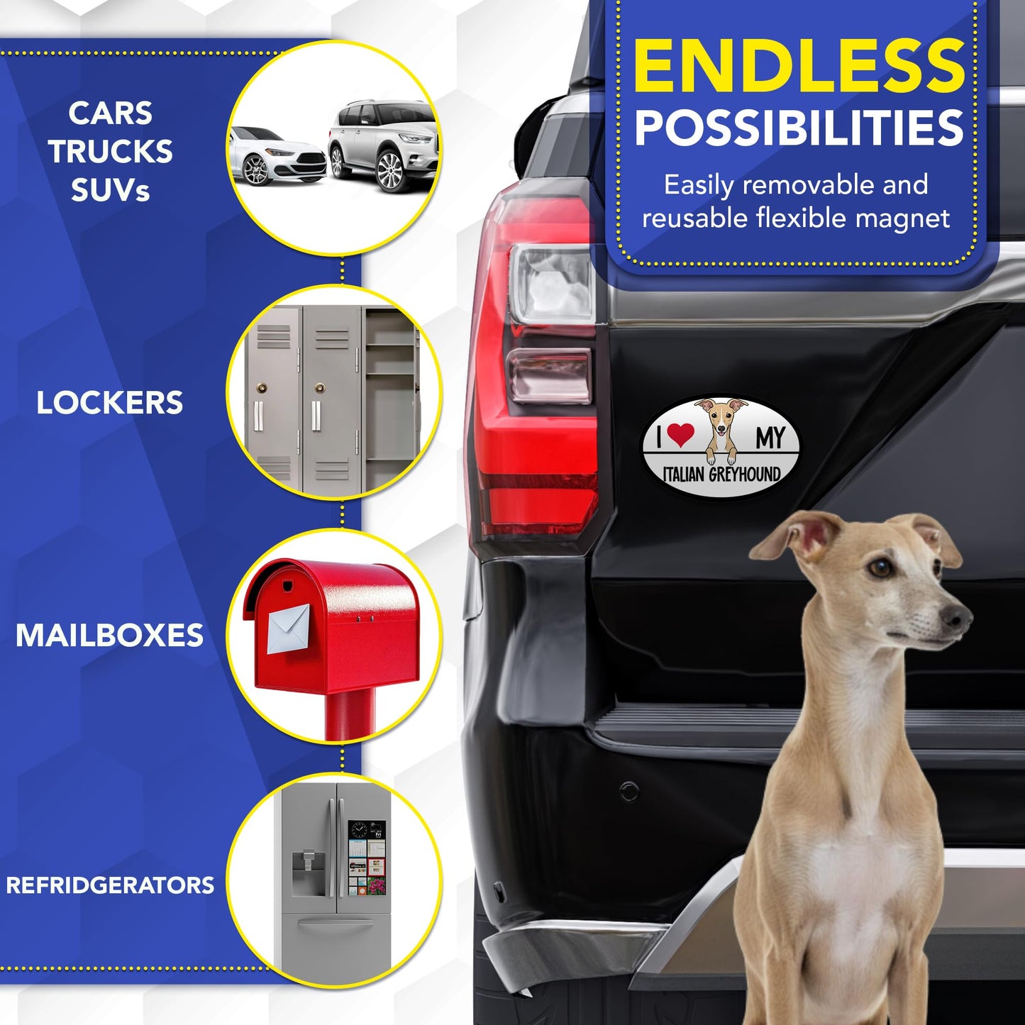 Magnet Me Up I Love My Italian Greyhound Car Magnet - 4x6 Inches Oval-Shaped Magnetic Decal for Cars, Trucks and SUVs, Ideal Gift for Dog Lover, Full Color Weatherproof Durable Vinyl, Made in USA