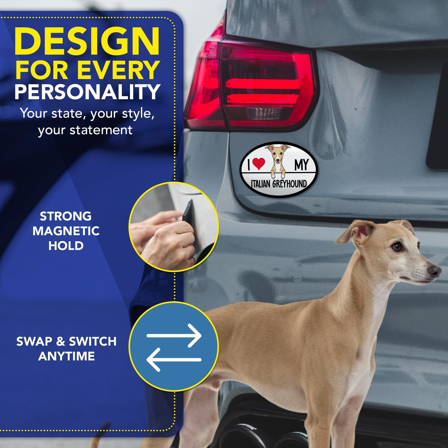 Magnet Me Up I Love My Italian Greyhound Car Magnet - 4x6 Inches Oval-Shaped Magnetic Decal for Cars, Trucks and SUVs, Ideal Gift for Dog Lover, Full Color Weatherproof Durable Vinyl, Made in USA