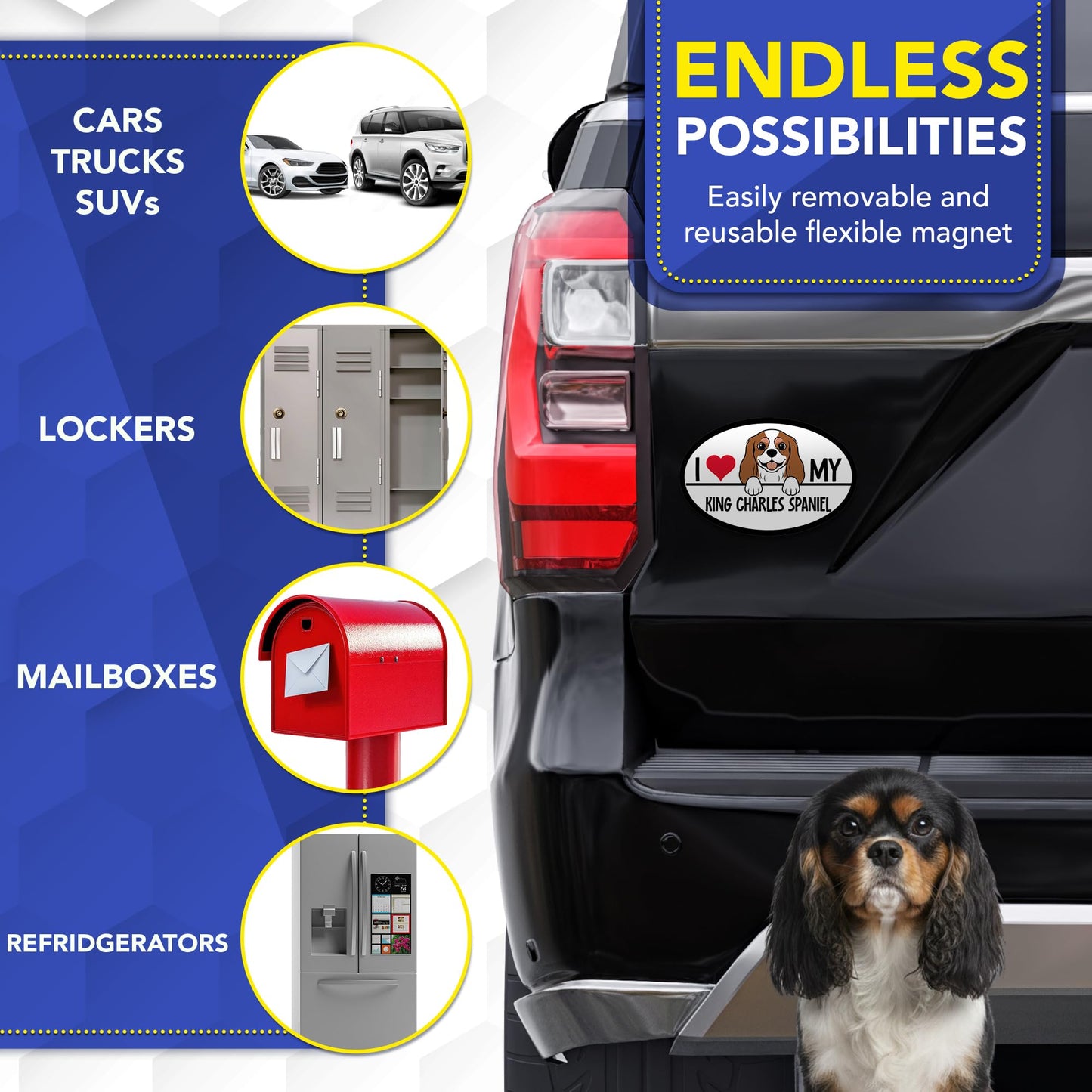 Magnet Me Up I Love My King Charles Spaniel Oval-Shaped Car Magnet - 4x6 Inches Magnetic Decal for Cars, Trucks and SUVs, Ideal Gift Dog Lover, Full-Color Weatherproof Durable Vinyl, Made in USA