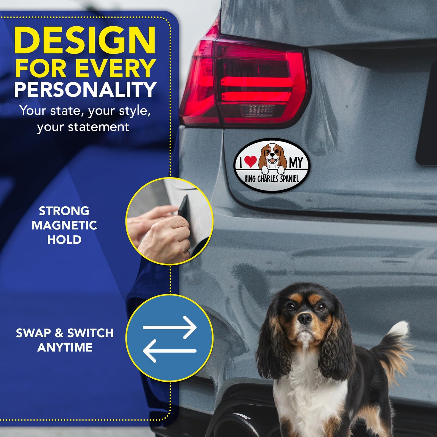 Magnet Me Up I Love My King Charles Spaniel Oval-Shaped Car Magnet - 4x6 Inches Magnetic Decal for Cars, Trucks and SUVs, Ideal Gift Dog Lover, Full-Color Weatherproof Durable Vinyl, Made in USA