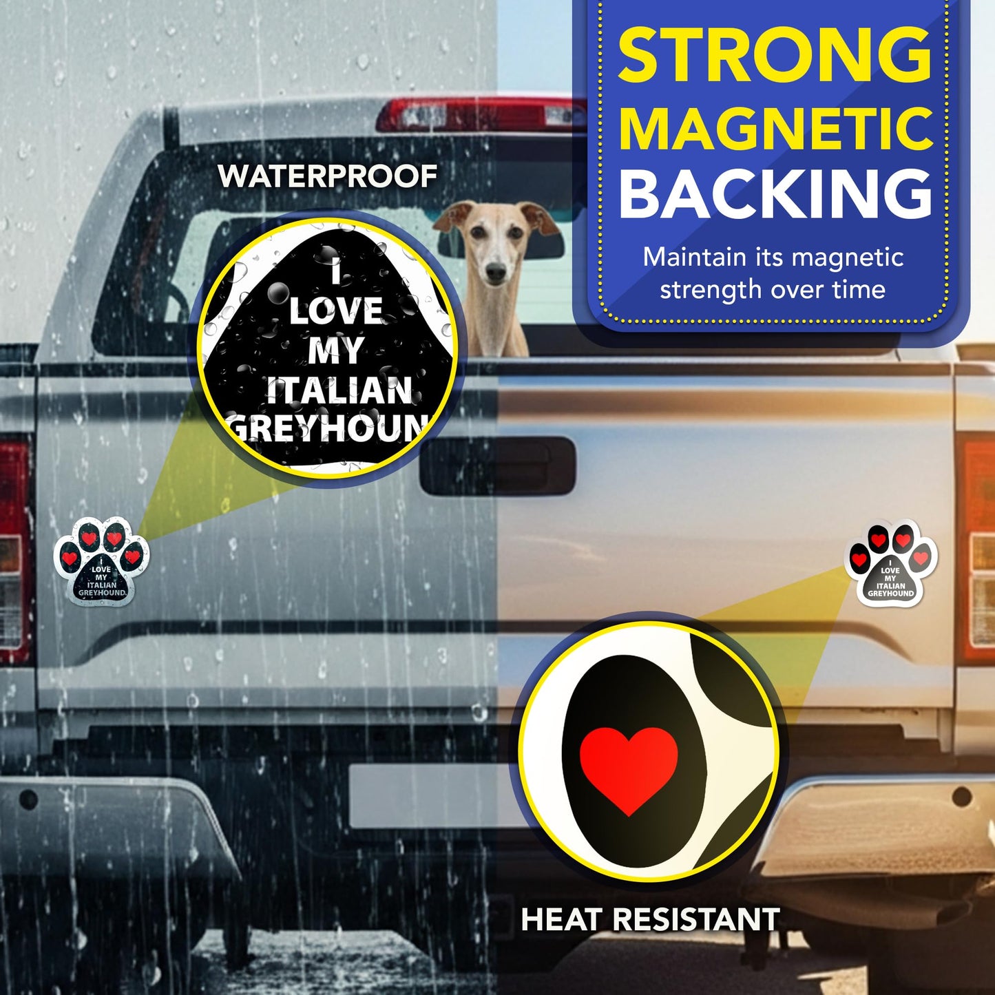 Magnet Me Up I Love My Italian Greyhound Car Magnet - 5 Inches Pawprint Shape Magnetic Decal for Cars, Trucks and SUVs, Ideal Gift for Dog Lover, Full Color Weatherproof Durable Vinyl, Made in USA