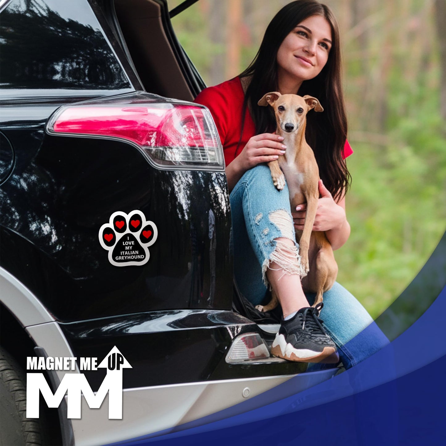 Magnet Me Up I Love My Italian Greyhound Car Magnet - 5 Inches Pawprint Shape Magnetic Decal for Cars, Trucks and SUVs, Ideal Gift for Dog Lover, Full Color Weatherproof Durable Vinyl, Made in USA