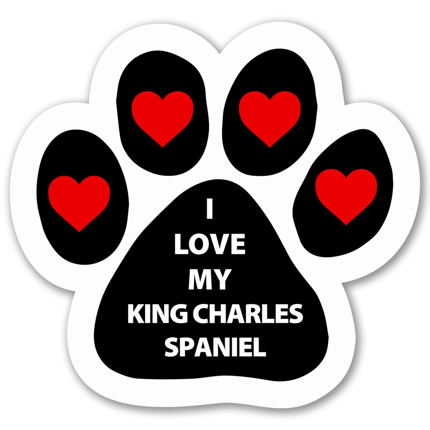 Magnet Me Up I Love My King Charles Spaniel Pawprint Shape Car Magnet - 5 Inches Magnetic Decal for Cars, Trucks and SUVs, Ideal Gift Dog Lover, Full-Color Weatherproof Durable Vinyl, Made in USA