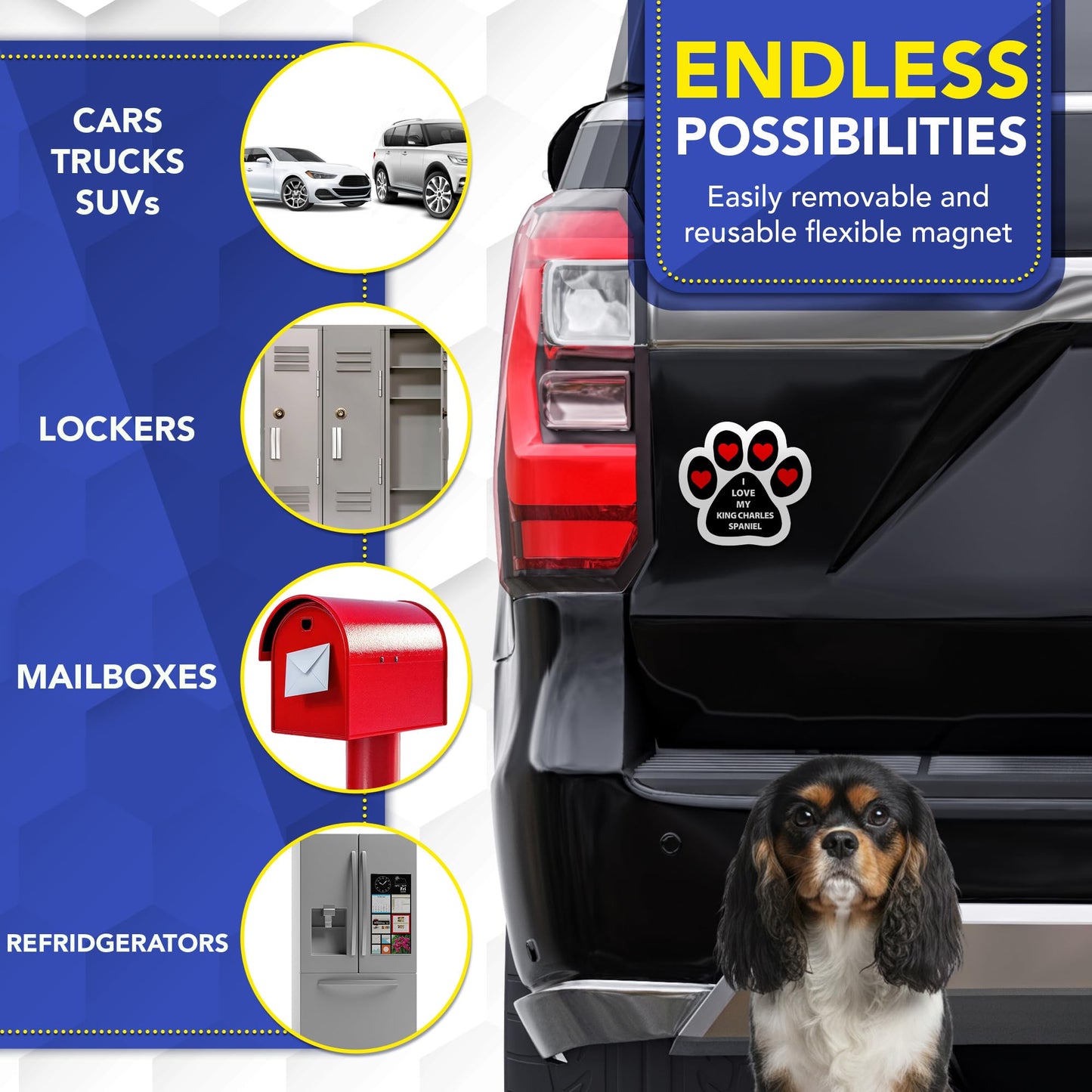 Magnet Me Up I Love My King Charles Spaniel Pawprint Shape Car Magnet - 5 Inches Magnetic Decal for Cars, Trucks and SUVs, Ideal Gift Dog Lover, Full-Color Weatherproof Durable Vinyl, Made in USA