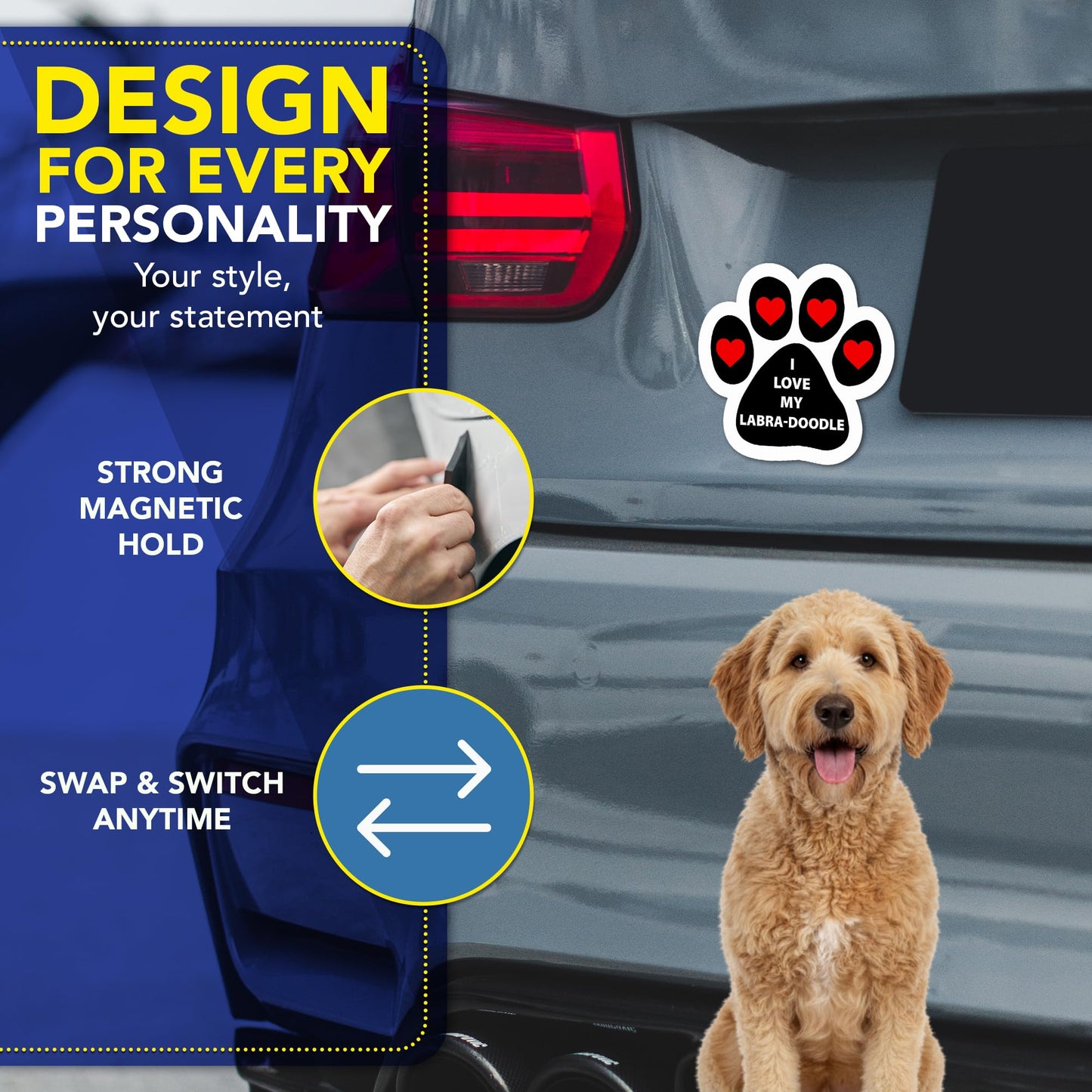 Magnet Me Up I Love My Labra-Doodle 5 Inches Pawprint Car Magnet - Ideal Gift for Dog Lover Magnetic Decal for Cars, Trucks and SUVs, Vinyl Weatherproof Full-Color UV Printed, Made in USA