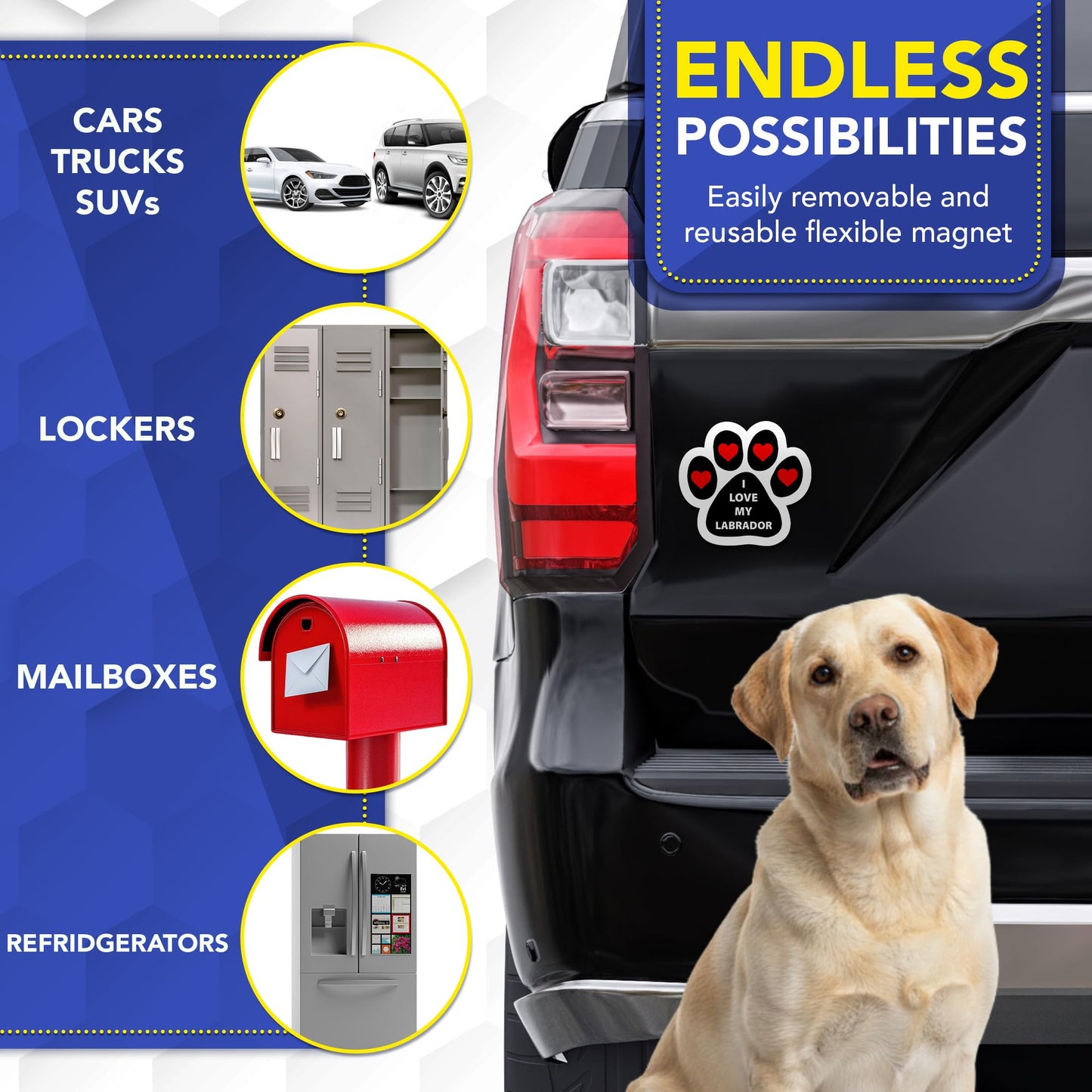 Magnet Me Up I Love My Labrador Pawprint 5 Inches Car Magnet - Ideal Gift for Dog Lover Magnetic Decal for Cars, Trucks and SUVs, Durable Weatherproof Full-Color UV Printed Vinyl, Made in USA