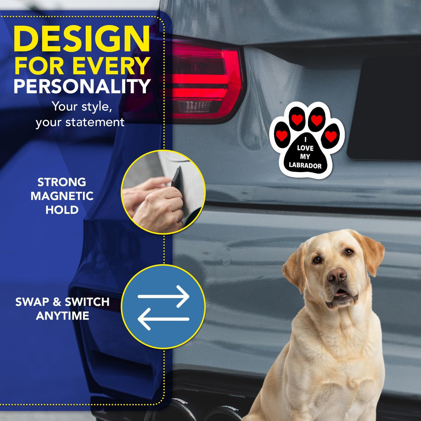Magnet Me Up I Love My Labrador Pawprint 5 Inches Car Magnet - Ideal Gift for Dog Lover Magnetic Decal for Cars, Trucks and SUVs, Durable Weatherproof Full-Color UV Printed Vinyl, Made in USA