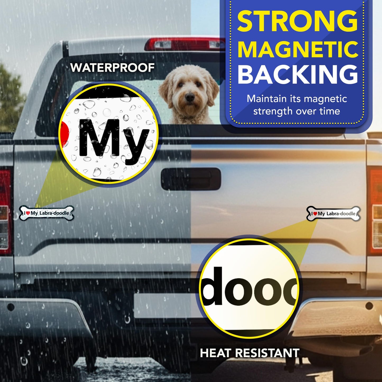 Magnet Me Up I Love My Labra-Doodle 2x7 Inches Bone-Shaped Car Magnet - Ideal Gift for Dog Lover Magnetic Decal for Cars, Trucks and SUVs, Vinyl Weatherproof Full-Color UV Printed, Made in USA