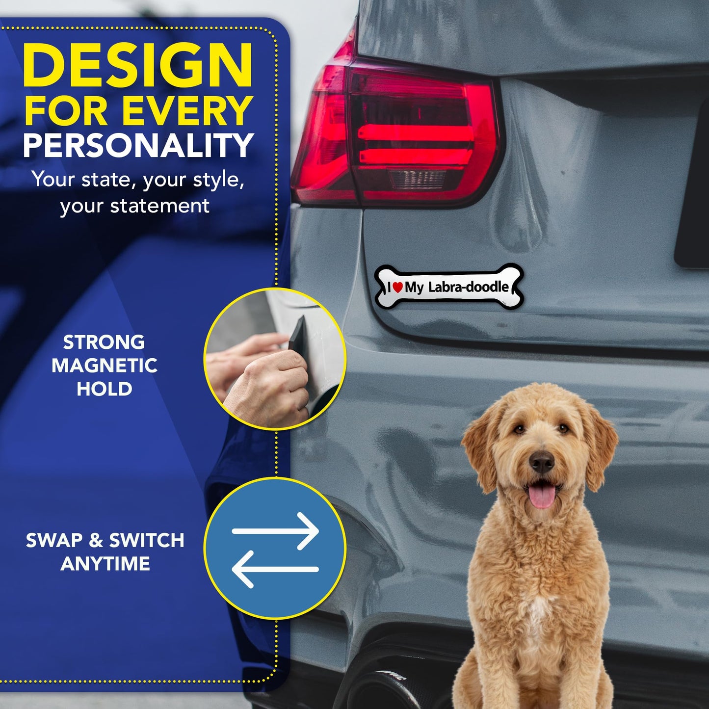 Magnet Me Up I Love My Labra-Doodle 2x7 Inches Bone-Shaped Car Magnet - Ideal Gift for Dog Lover Magnetic Decal for Cars, Trucks and SUVs, Vinyl Weatherproof Full-Color UV Printed, Made in USA