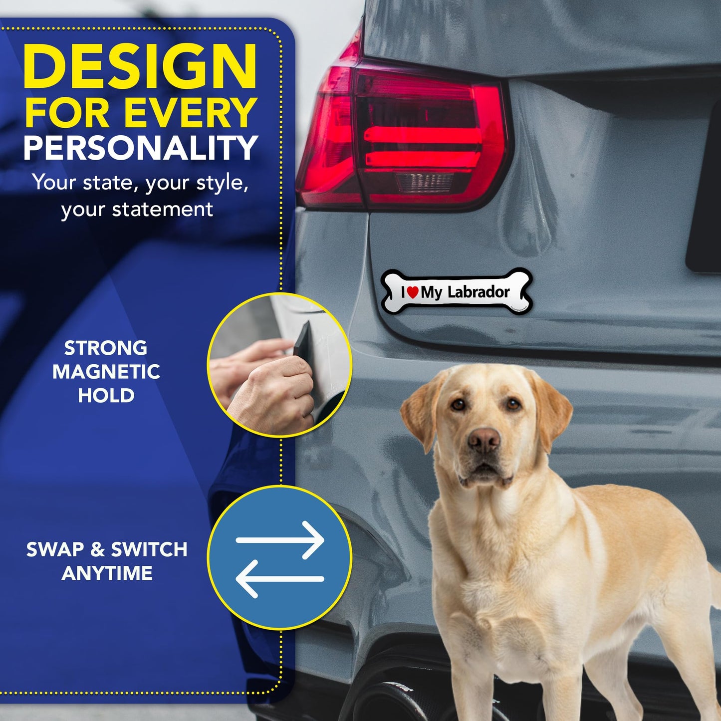 Magnet Me Up I Love My Labrador Bone-Shaped 2x7 Inches Car Magnet - Ideal Gift for Dog Lover Magnetic Decal for Cars, Trucks and SUVs, Durable Weatherproof Full-Color UV Printed Vinyl, Made in USA