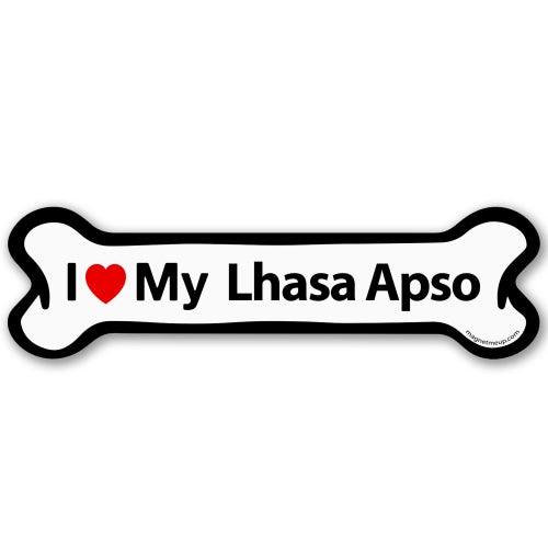 Magnet Me Up I Love My Lhasa Apso Car Magnet - Dog Lover Gift, 2x7 Inches Bone Shaped Magnetic Decal Sign for Cars, Trucks and SUVs - Weatherproof Vinyl, UV-Printed Full Color, Made in USA