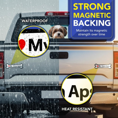 Magnet Me Up I Love My Lhasa Apso Car Magnet - Dog Lover Gift, 2x7 Inches Bone Shaped Magnetic Decal Sign for Cars, Trucks and SUVs - Weatherproof Vinyl, UV-Printed Full Color, Made in USA