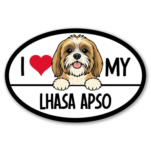 Magnet Me Up I Love My Lhasa Apso Car Magnet - Dog Lover Gift, 4x6 Inches Oval Shaped Magnetic Decal Sign for Cars, Trucks and SUVs - Weatherproof Vinyl, UV-Printed Full Color, Made in USA