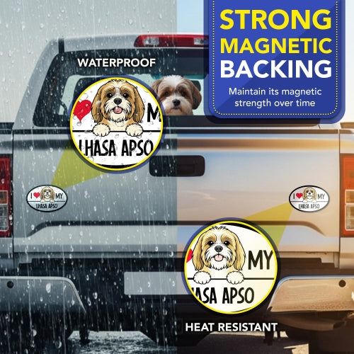 Magnet Me Up I Love My Lhasa Apso Car Magnet - Dog Lover Gift, 4x6 Inches Oval Shaped Magnetic Decal Sign for Cars, Trucks and SUVs - Weatherproof Vinyl, UV-Printed Full Color, Made in USA