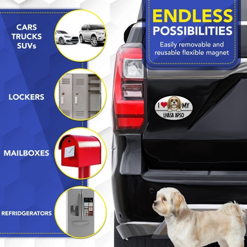 Magnet Me Up I Love My Lhasa Apso Car Magnet - Dog Lover Gift, 4x6 Inches Oval Shaped Magnetic Decal Sign for Cars, Trucks and SUVs - Weatherproof Vinyl, UV-Printed Full Color, Made in USA