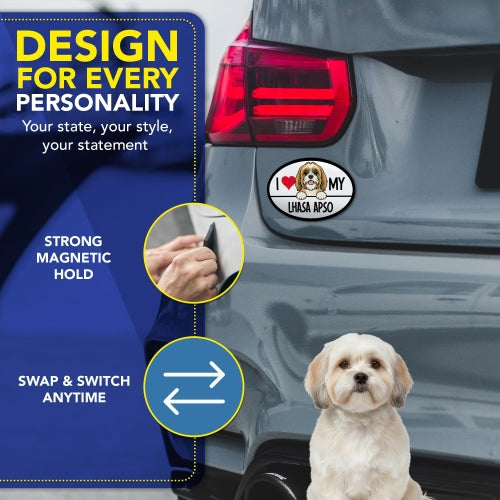 Magnet Me Up I Love My Lhasa Apso Car Magnet - Dog Lover Gift, 4x6 Inches Oval Shaped Magnetic Decal Sign for Cars, Trucks and SUVs - Weatherproof Vinyl, UV-Printed Full Color, Made in USA