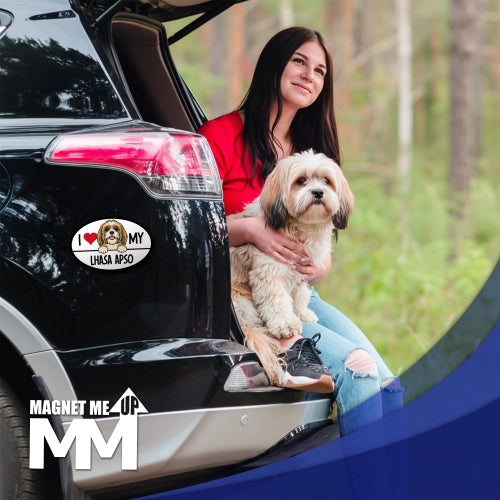 Magnet Me Up I Love My Lhasa Apso Car Magnet - Dog Lover Gift, 4x6 Inches Oval Shaped Magnetic Decal Sign for Cars, Trucks and SUVs - Weatherproof Vinyl, UV-Printed Full Color, Made in USA