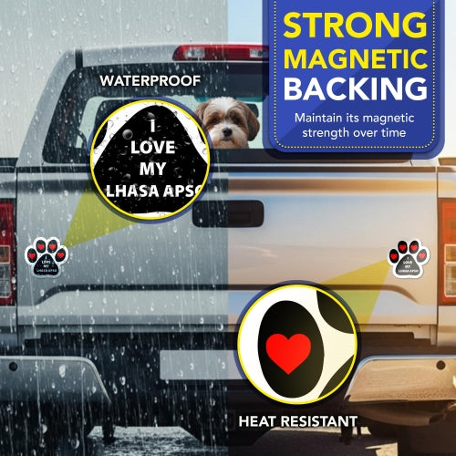 Magnet Me Up I Love My Lhasa Apso Car Magnet - Dog Lover Gift, 5 Inches Pawprint Shaped Magnetic Decal Sign for Cars, Trucks and SUVs - Weatherproof Vinyl, UV-Printed Full Color, Made in USA