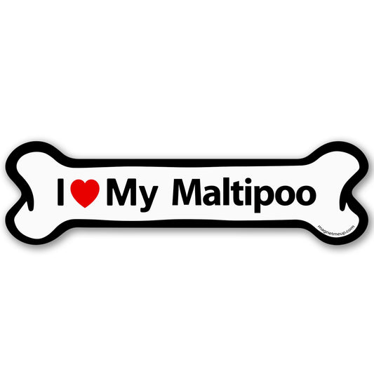 Magnet Me Up I Love My Maltipoo Bone-Shaped Car Magnet - 2x7 Inches Magnetic Decal for Cars, Trucks and SUVs - Ideal Accessories Gift for Dog Lover, UV Printed Weatherproof Vinyl, Made in USA
