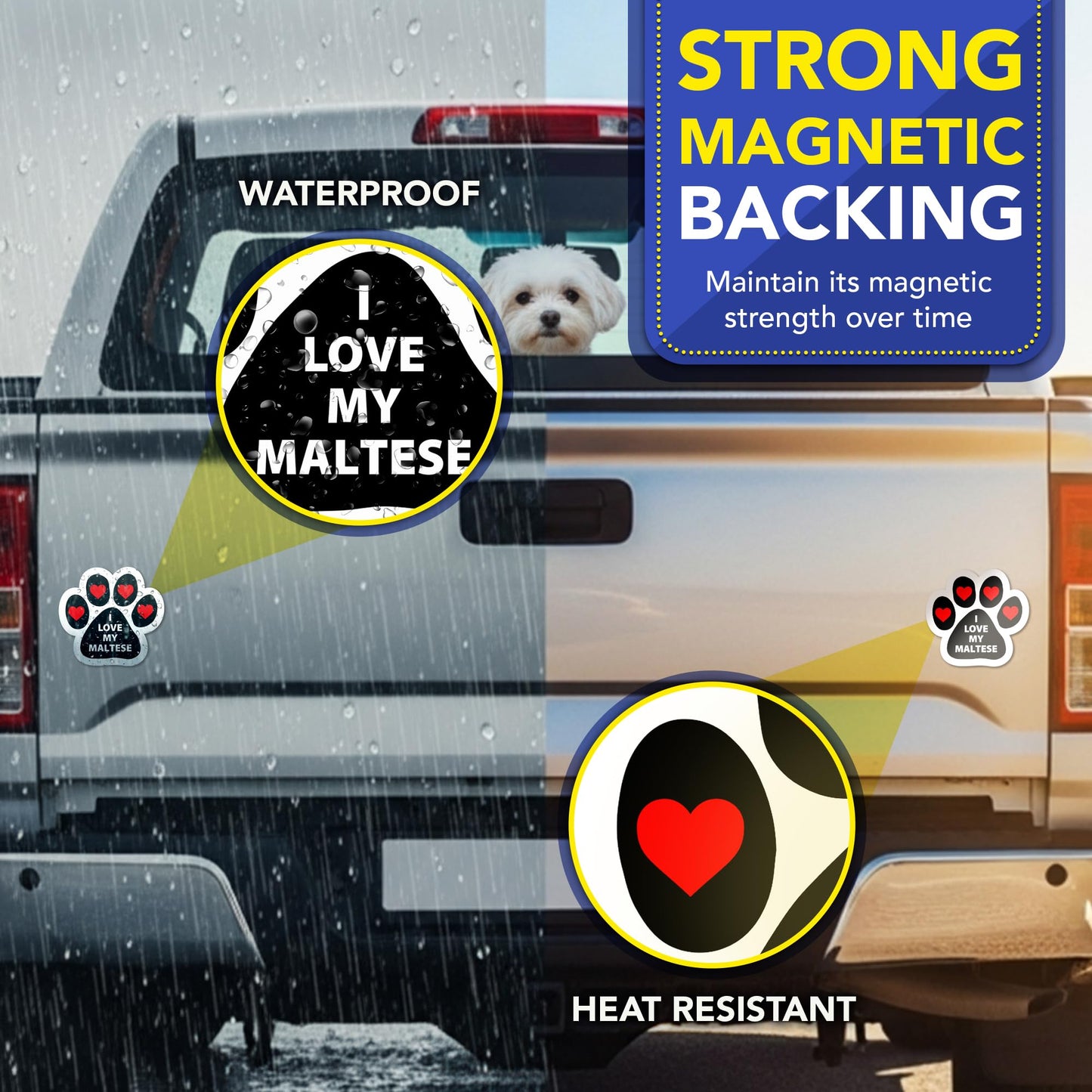 Magnet Me Up I Love My Maltese 5x5 Inches Magnetic Decal for Cars, Trucks and SUVs - Pawprint Shape Car Magnet Ideal Accessories Gift for Dog Lover, UV Printed Weatherproof Vinyl, Made in USA