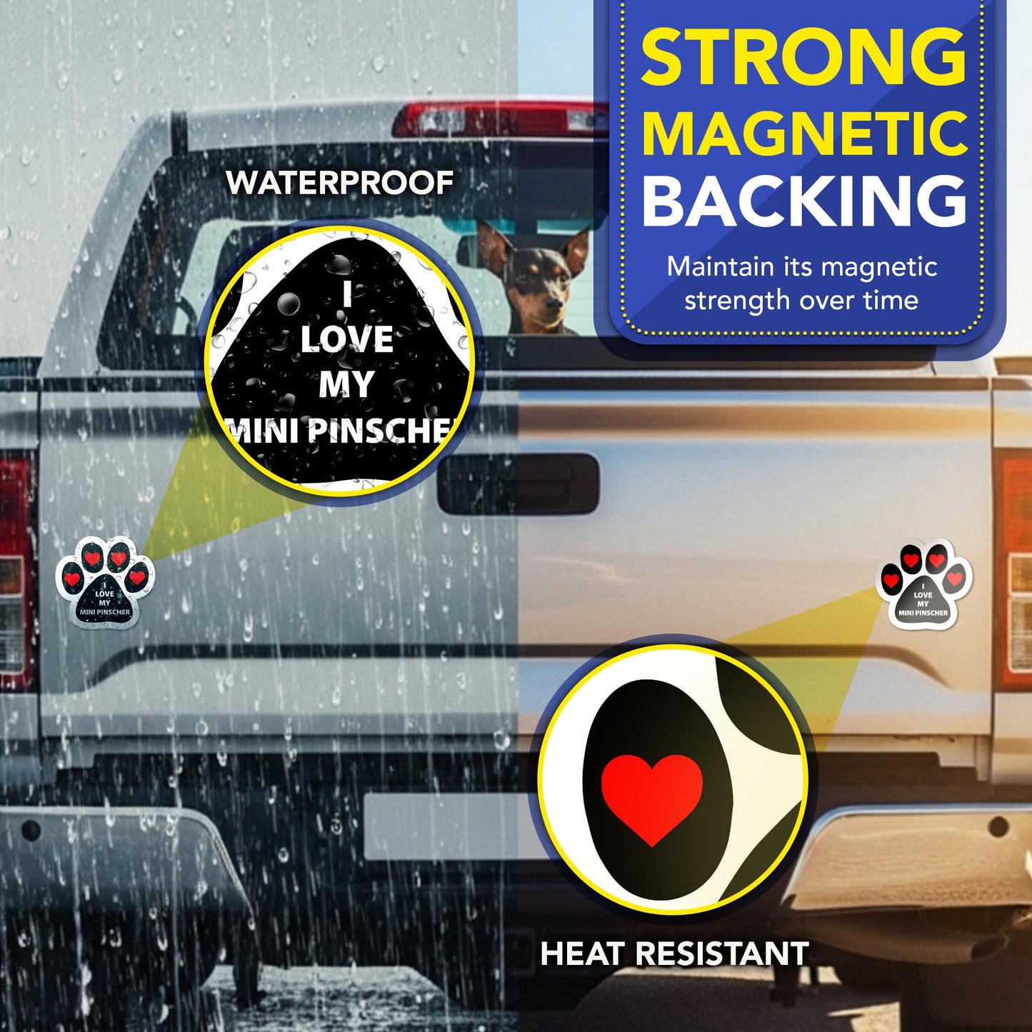 Magnet Me Up I Love My Mini Pinscher 5x5 Inches Pawprint Magnetic Decal for Cars, Trucks and SUVs, Ideal Gift for Dog Lover, Car Magnet Accessories, Full-Color UV Printed Weatherproof, Made in USA