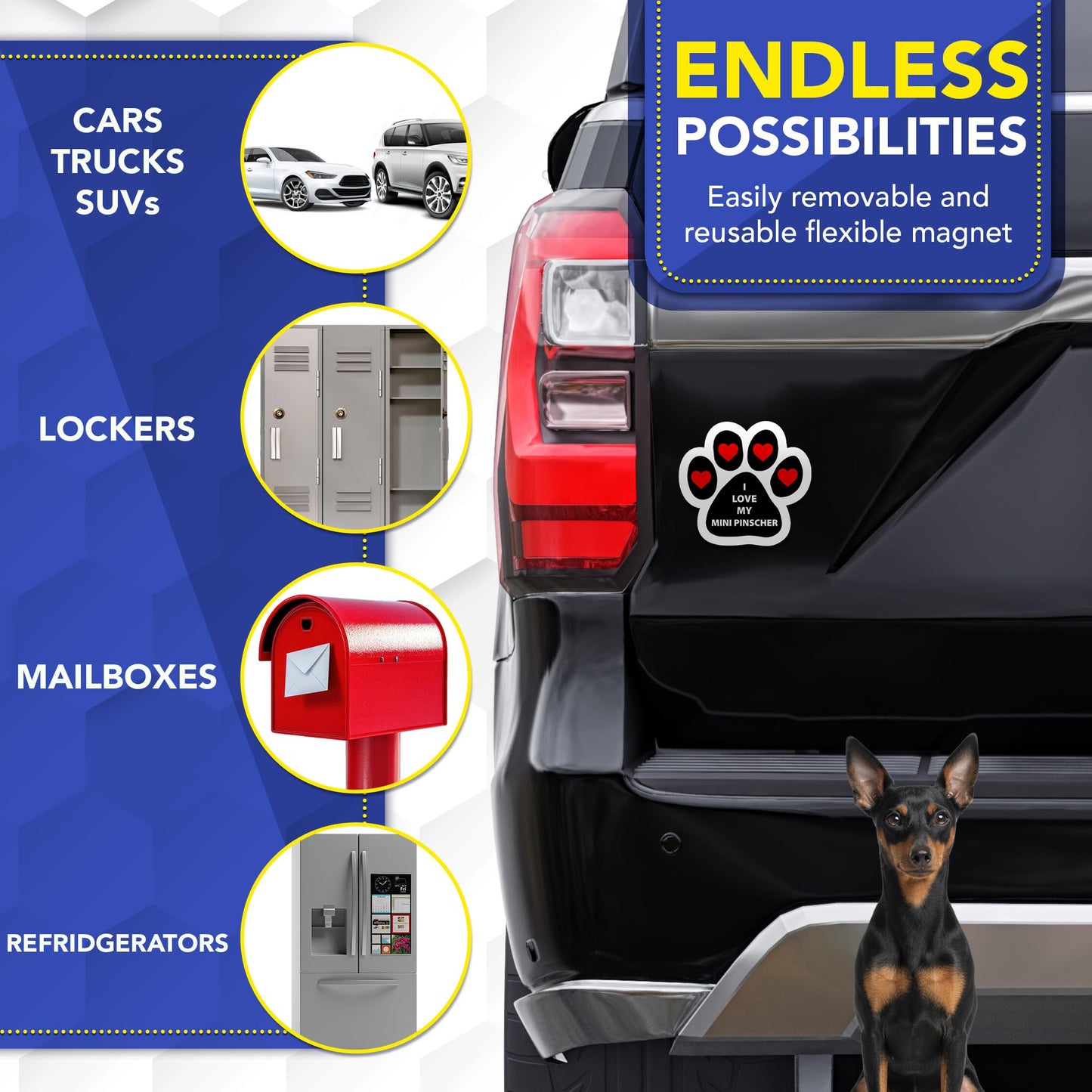 Magnet Me Up I Love My Mini Pinscher 5x5 Inches Pawprint Magnetic Decal for Cars, Trucks and SUVs, Ideal Gift for Dog Lover, Car Magnet Accessories, Full-Color UV Printed Weatherproof, Made in USA