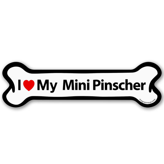Magnet Me Up I Love My Mini Pinscher 2x7 Inches Bone-Shape Magnetic Decal for Cars, Trucks and SUVs, Ideal Gift for Dog Lover, Car Magnet Accessories, Full-Color UV Printed Weatherproof, Made in USA