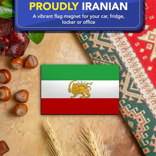 Magnet Me Up Iran Lion Flag Car Magnet 3"x5", 2 Pack, Pre Revolution Lion and Sun Persian Flag Magnetic Decal, Weatherproof Full-Color- forCar, Trucks & SUV Fridge Accessory, Made in USA