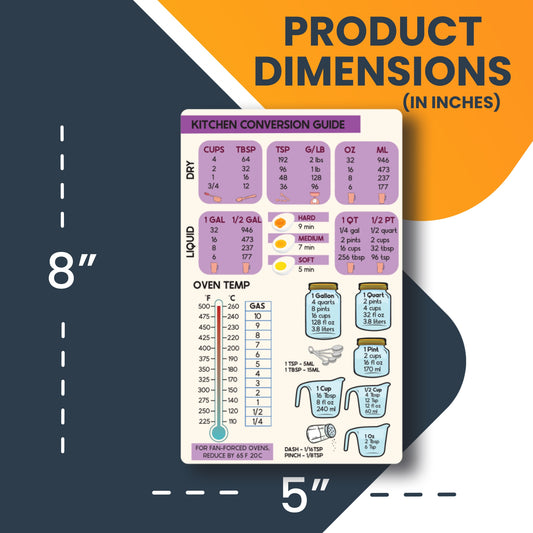 Magnet Me Up Large Purple Kitchen Conversion Chart, 5x8 Magnet Decal, Cute Baking Gift and Measurement Recipe Accessory, Perfect for Refrigerator, Dishwasher or Any Other Magnetic Surface