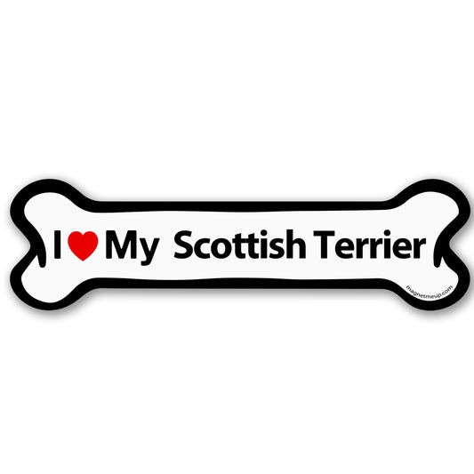Magnet Me Up I Love My Scottish Terrier Dog Car Magnet - 2x7 Inches Bone-Shaped Magnetic Decal for Cars, Trucks and SUVs, Ideal Gifts for Dog Lovers, UV-Printed Vinyl Weatherproof, Crafted in USA