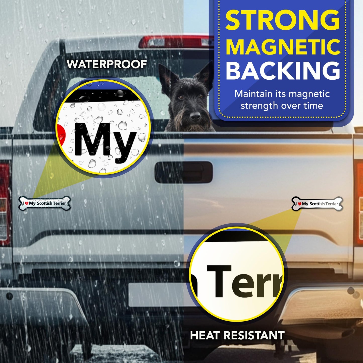 Magnet Me Up I Love My Scottish Terrier Dog Car Magnet - 2x7 Inches Bone-Shaped Magnetic Decal for Cars, Trucks and SUVs, Ideal Gifts for Dog Lovers, UV-Printed Vinyl Weatherproof, Crafted in USA
