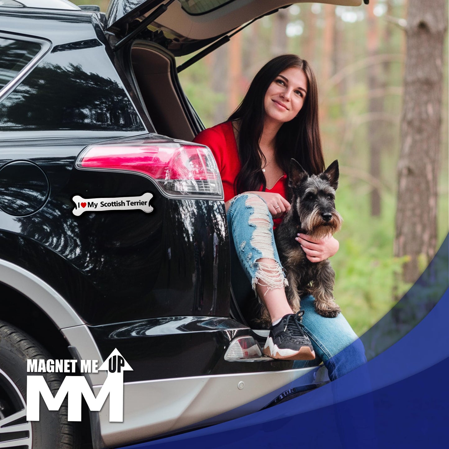 Magnet Me Up I Love My Scottish Terrier Dog Car Magnet - 2x7 Inches Bone-Shaped Magnetic Decal for Cars, Trucks and SUVs, Ideal Gifts for Dog Lovers, UV-Printed Vinyl Weatherproof, Crafted in USA