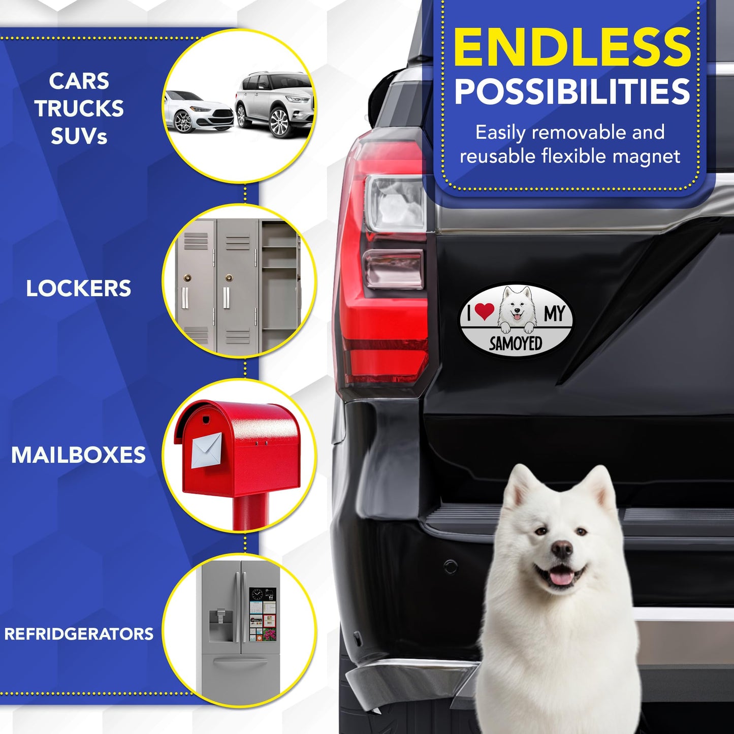 Magnet Me Up I Love My Samoyed Dog 4x6 Inches Oval-Shaped Car Magnet - Ideal Gift for Dog Lover, Magnetic Decal for Cars, Trucks & SUVs, Vinyl Weatherproof, Full-Color UV Printed, Crafted in USA