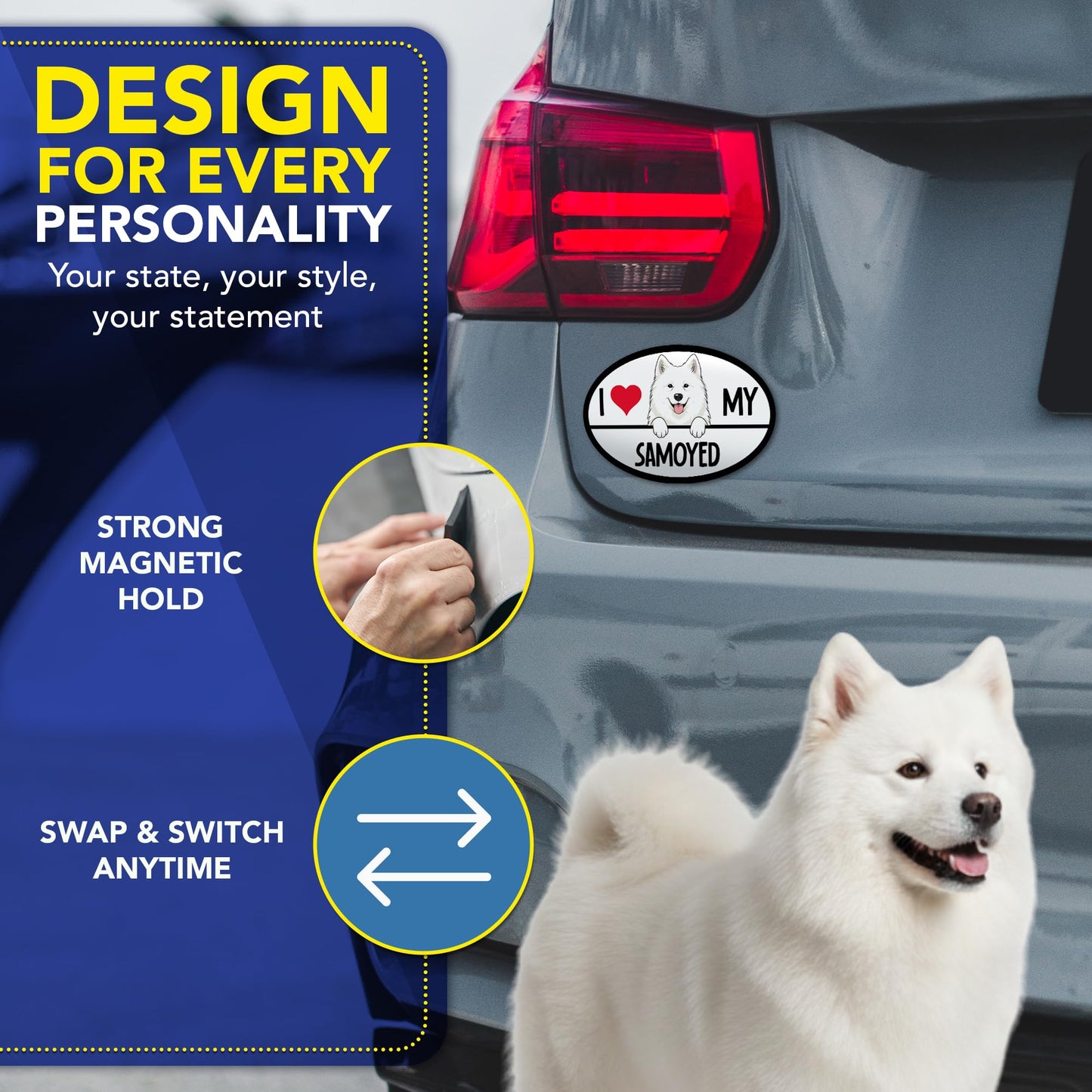 Magnet Me Up I Love My Samoyed Dog 4x6 Inches Oval-Shaped Car Magnet - Ideal Gift for Dog Lover, Magnetic Decal for Cars, Trucks & SUVs, Vinyl Weatherproof, Full-Color UV Printed, Crafted in USA