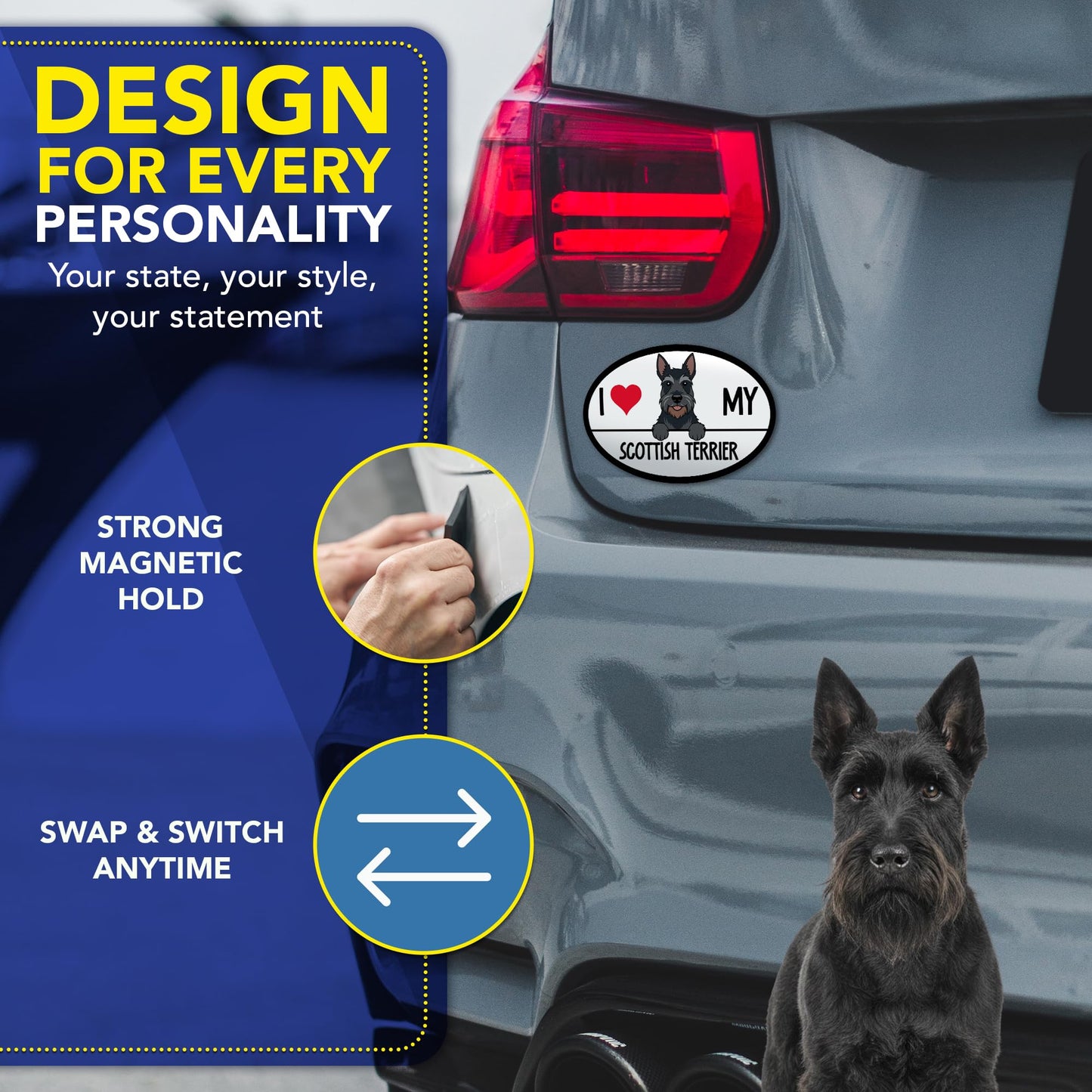 Magnet Me Up I Love My Scottish Terrier Dog Car Magnet - 4x6 Inches Oval-Shaped Magnetic Decal for Cars, Trucks and SUVs, Ideal Gifts for Dog Lovers, UV-Printed Vinyl Weatherproof, Crafted in USA