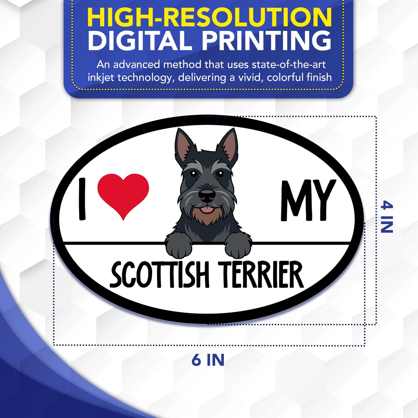Magnet Me Up I Love My Scottish Terrier Dog Car Magnet - 4x6 Inches Oval-Shaped Magnetic Decal for Cars, Trucks and SUVs, Ideal Gifts for Dog Lovers, UV-Printed Vinyl Weatherproof, Crafted in USA