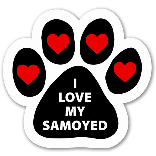 Magnet Me Up I Love My Samoyed Dog 5 Inches Pawprint-Shaped Car Magnet - Ideal Gift for Dog Lover, Magnetic Decal for Cars, Trucks & SUVs, Vinyl Weatherproof, Full-Color UV Printed, Crafted in USA