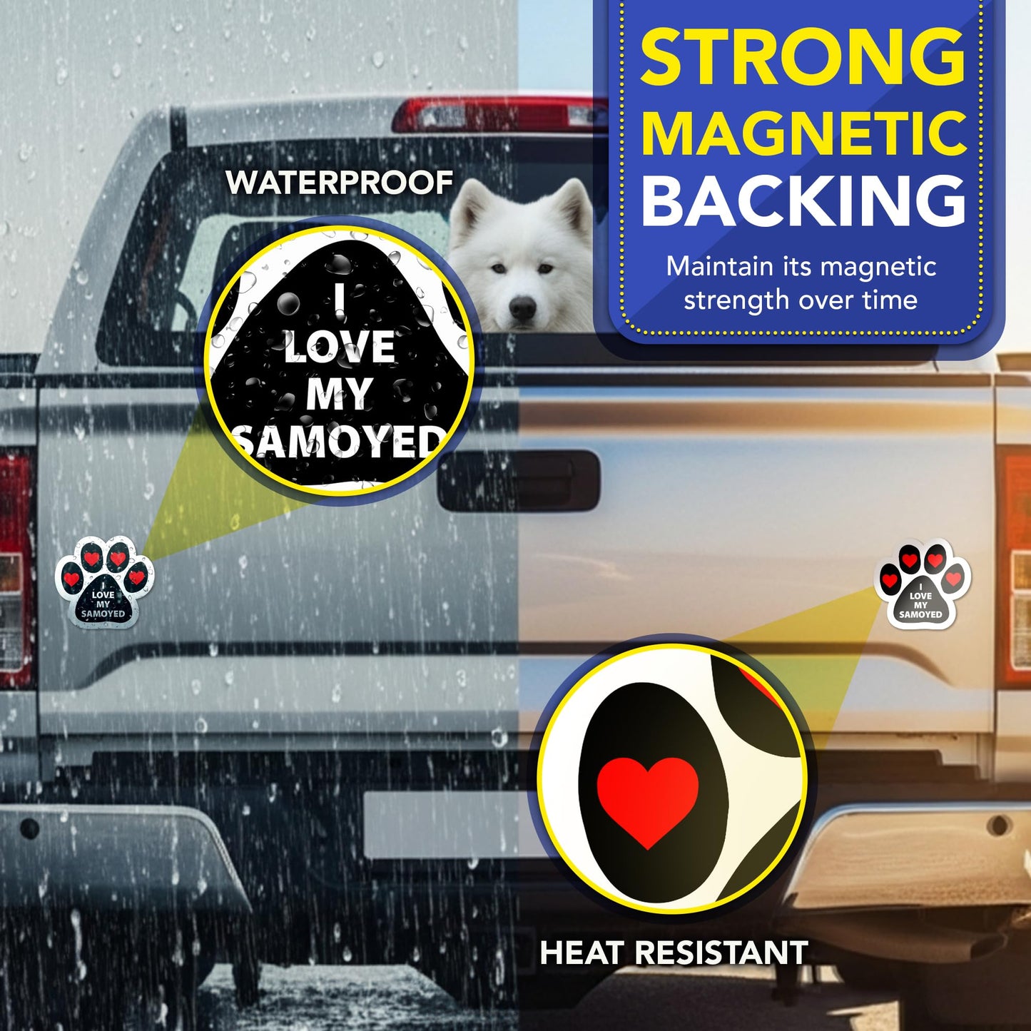 Magnet Me Up I Love My Samoyed Dog 5 Inches Pawprint-Shaped Car Magnet - Ideal Gift for Dog Lover, Magnetic Decal for Cars, Trucks & SUVs, Vinyl Weatherproof, Full-Color UV Printed, Crafted in USA