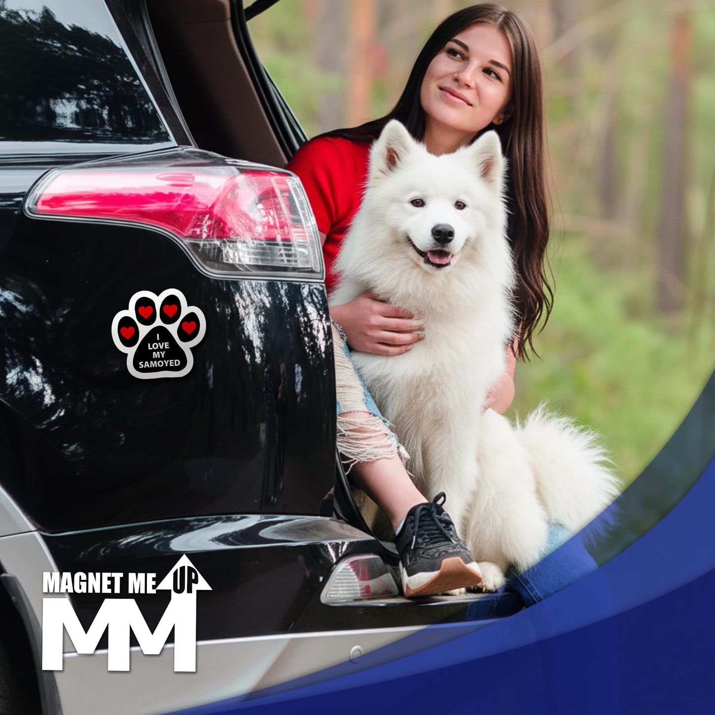 Magnet Me Up I Love My Samoyed Dog 5 Inches Pawprint-Shaped Car Magnet - Ideal Gift for Dog Lover, Magnetic Decal for Cars, Trucks & SUVs, Vinyl Weatherproof, Full-Color UV Printed, Crafted in USA
