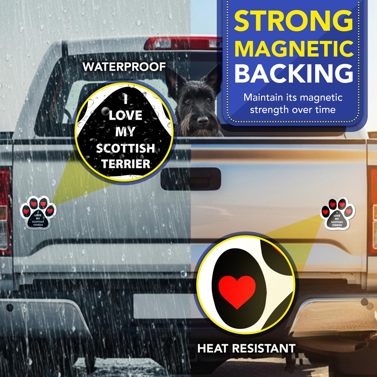 Magnet Me Up I Love My Scottish Terrier Dog Car Magnet - 5 Inches Pawprint-Shaped Magnetic Decal for Cars, Trucks and SUVs, Ideal Gifts for Dog Lovers, UV-Printed Vinyl Weatherproof, Crafted in USA
