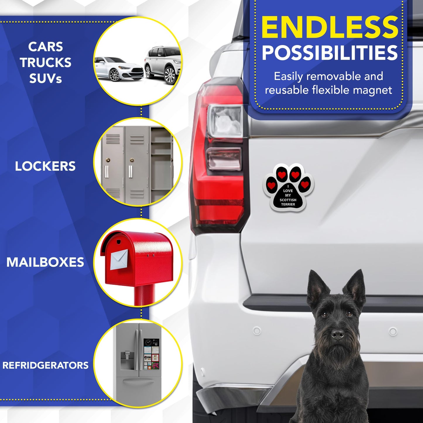 Magnet Me Up I Love My Scottish Terrier Dog Car Magnet - 5 Inches Pawprint-Shaped Magnetic Decal for Cars, Trucks and SUVs, Ideal Gifts for Dog Lovers, UV-Printed Vinyl Weatherproof, Crafted in USA