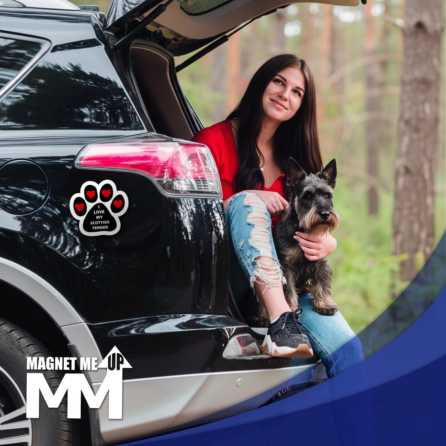 Magnet Me Up I Love My Scottish Terrier Dog Car Magnet - 5 Inches Pawprint-Shaped Magnetic Decal for Cars, Trucks and SUVs, Ideal Gifts for Dog Lovers, UV-Printed Vinyl Weatherproof, Crafted in USA