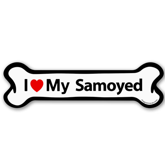 Magnet Me Up I Love My Samoyed Dog 2x7 Inches Bone-Shaped Car Magnet - Ideal Gift for Dog Lover, Magnetic Decal for Cars, Trucks & SUVs, Vinyl Weatherproof, Full-Color UV Printed, Crafted in USA