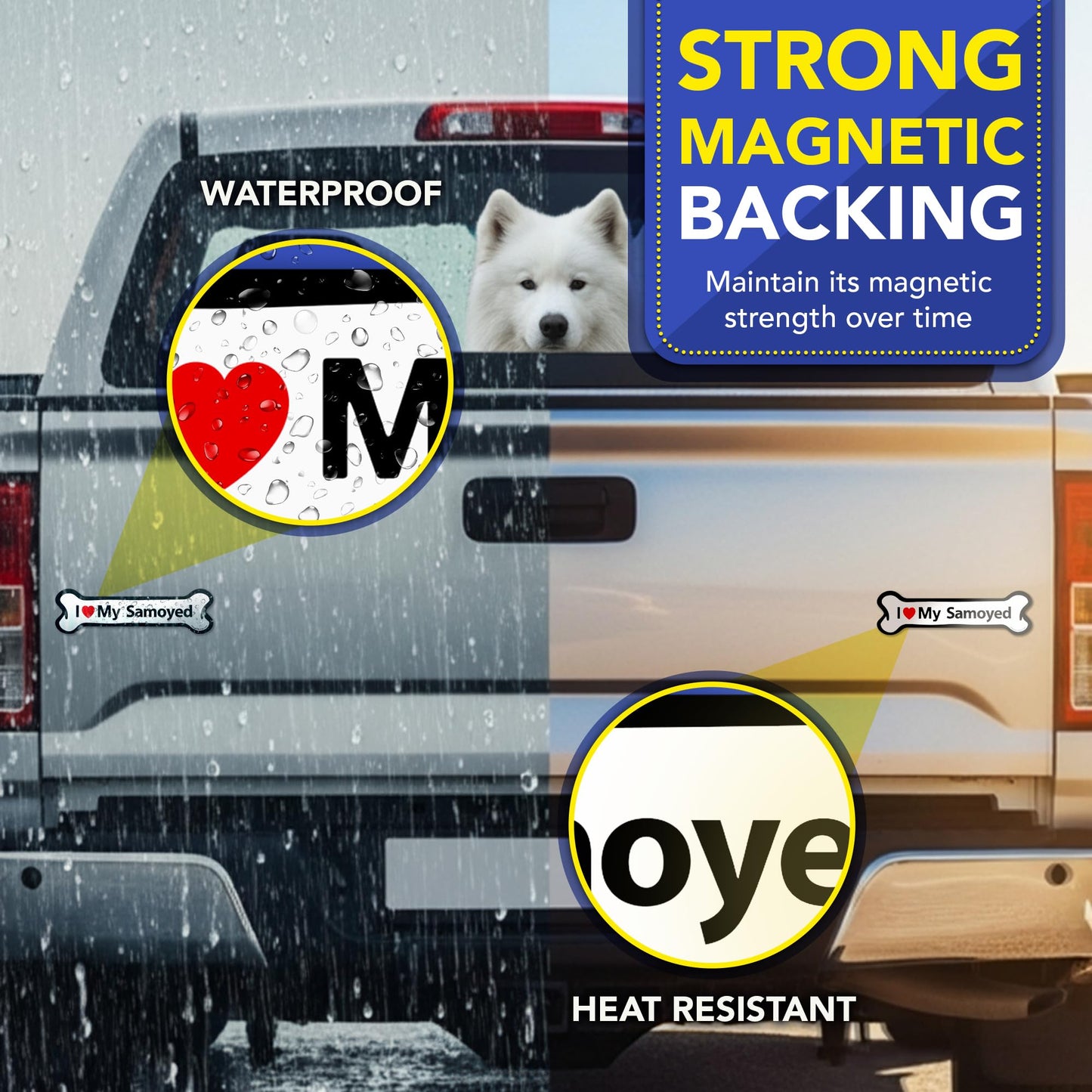Magnet Me Up I Love My Samoyed Dog 2x7 Inches Bone-Shaped Car Magnet - Ideal Gift for Dog Lover, Magnetic Decal for Cars, Trucks & SUVs, Vinyl Weatherproof, Full-Color UV Printed, Crafted in USA