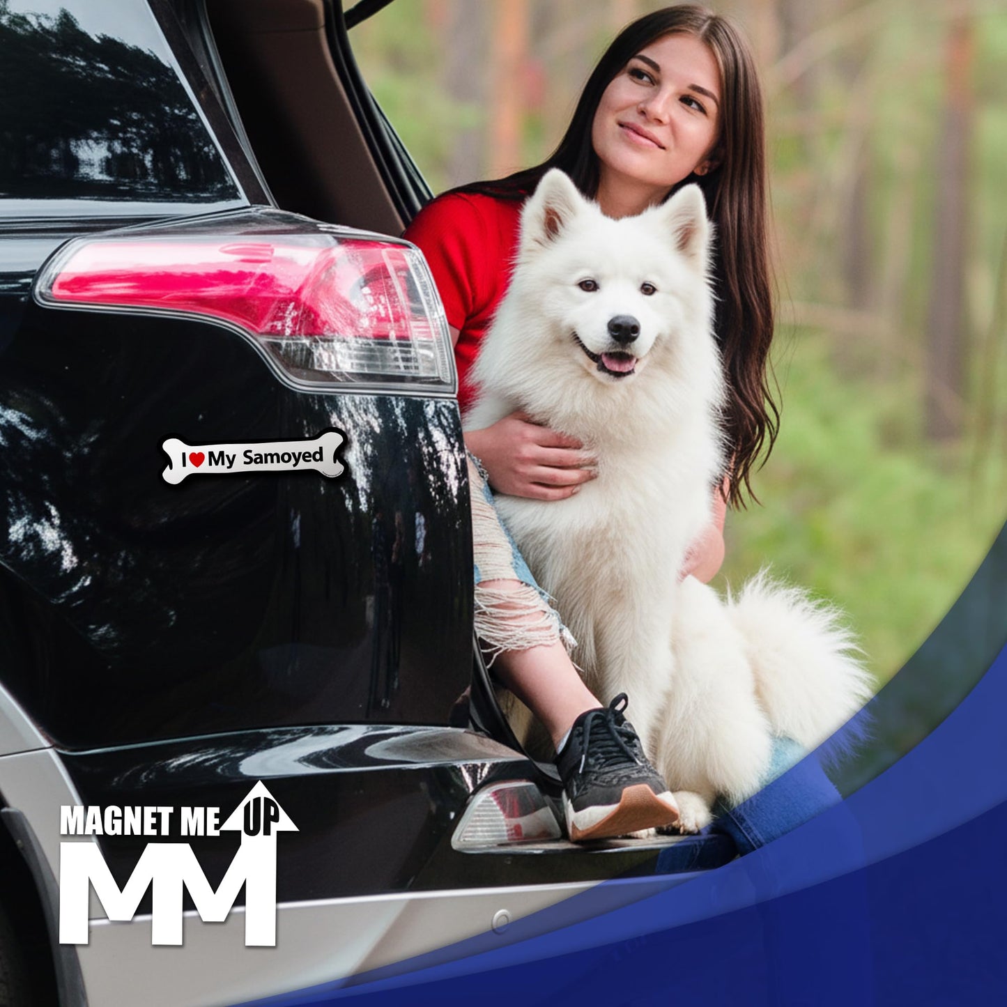 Magnet Me Up I Love My Samoyed Dog 2x7 Inches Bone-Shaped Car Magnet - Ideal Gift for Dog Lover, Magnetic Decal for Cars, Trucks & SUVs, Vinyl Weatherproof, Full-Color UV Printed, Crafted in USA