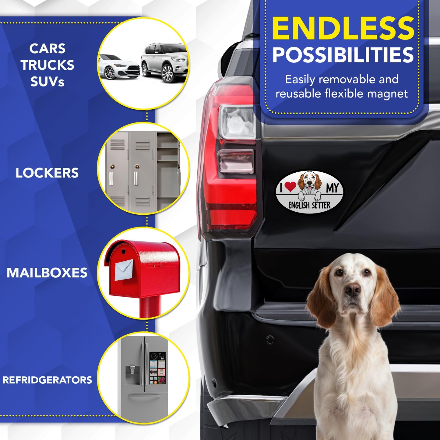 Magnet Me Up I Love My English Setter 4x6 Inches Car Magnet - Oval-Shaped Magnetic Decal for Cars, Trucks and SUVs, Ideal Gifts for Dog Lovers, Vinyl, Waterproof, UV Printed, Crafted in USA