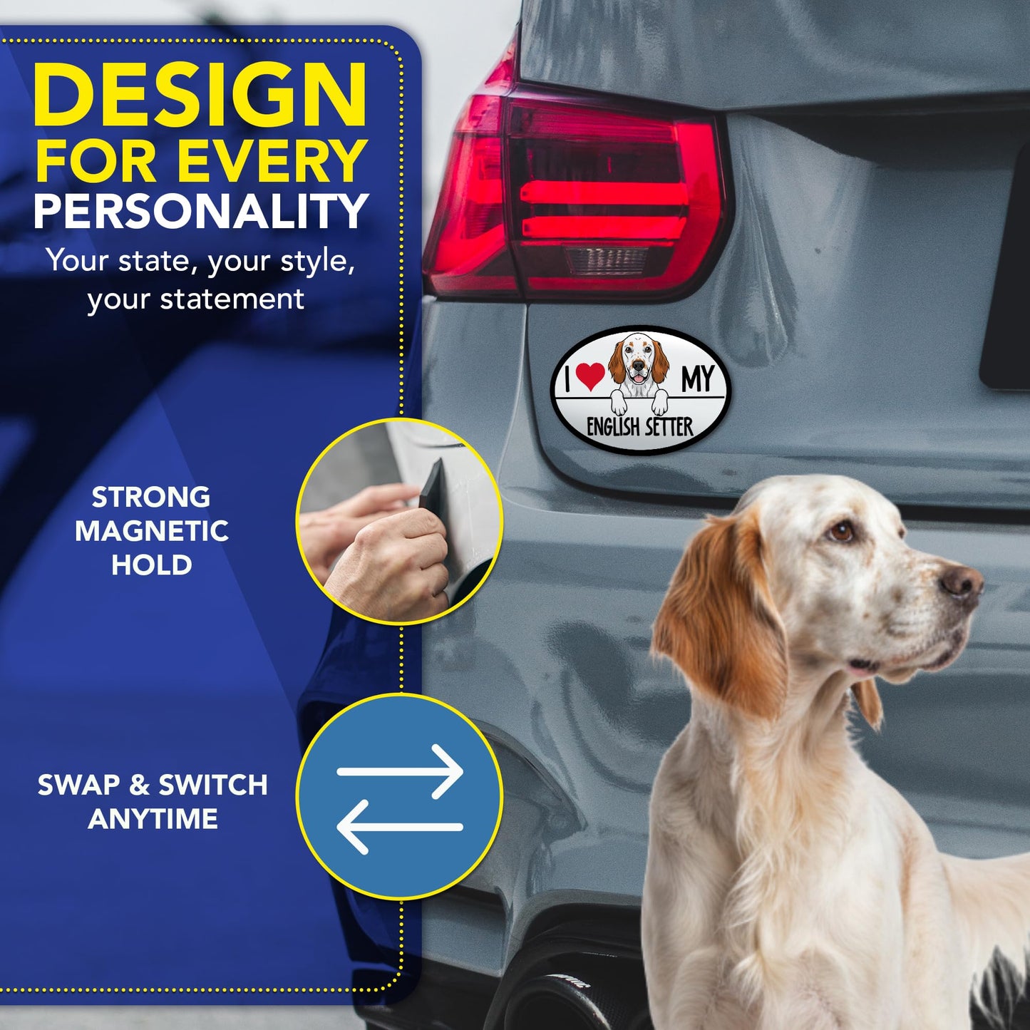 Magnet Me Up I Love My English Setter 4x6 Inches Car Magnet - Oval-Shaped Magnetic Decal for Cars, Trucks and SUVs, Ideal Gifts for Dog Lovers, Vinyl, Waterproof, UV Printed, Crafted in USA