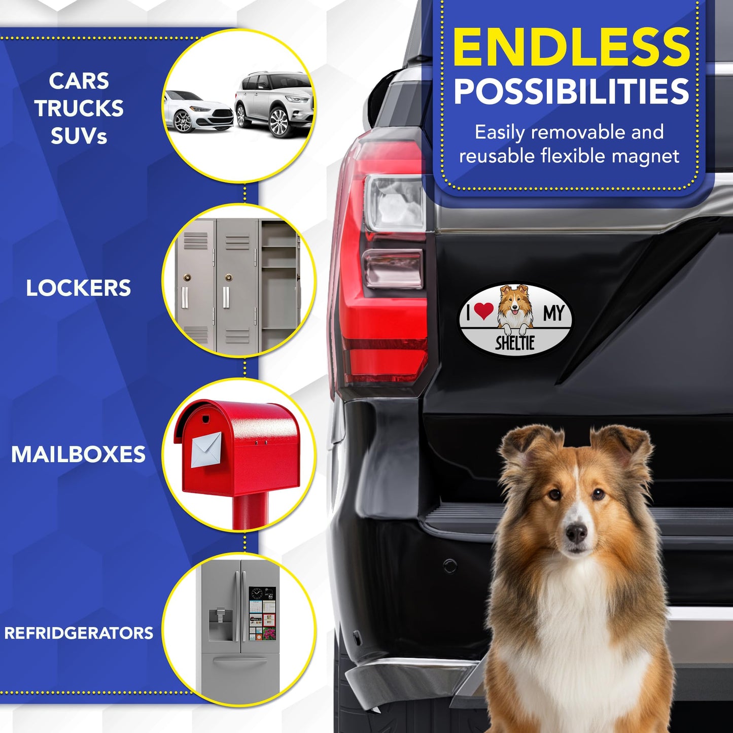 Magnet Me Up I Love My Sheltie Magnetic Decal for Cars, Trucks & SUVs - 4x6 Inches Oval-Shaped Car Magnet Ideal Gifts for Dog Lovers, Vinyl, Full-Color UV Printed, Weatherproof, Crafted in USA