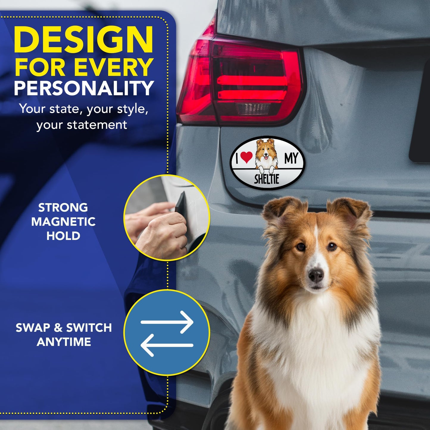 Magnet Me Up I Love My Sheltie Magnetic Decal for Cars, Trucks & SUVs - 4x6 Inches Oval-Shaped Car Magnet Ideal Gifts for Dog Lovers, Vinyl, Full-Color UV Printed, Weatherproof, Crafted in USA